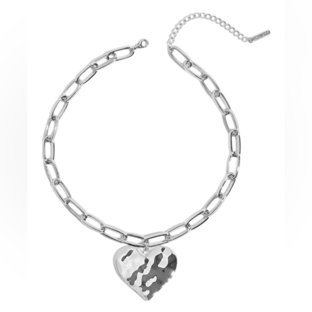 Dynamite Silver Oversized Hammered Heart Necklace-NWOT